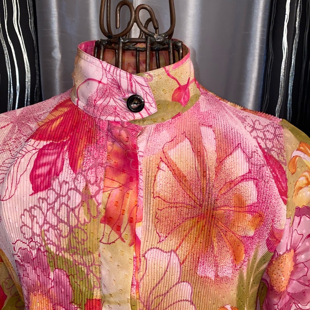 LINDI Floral Pink Green Button Top with Pockets
